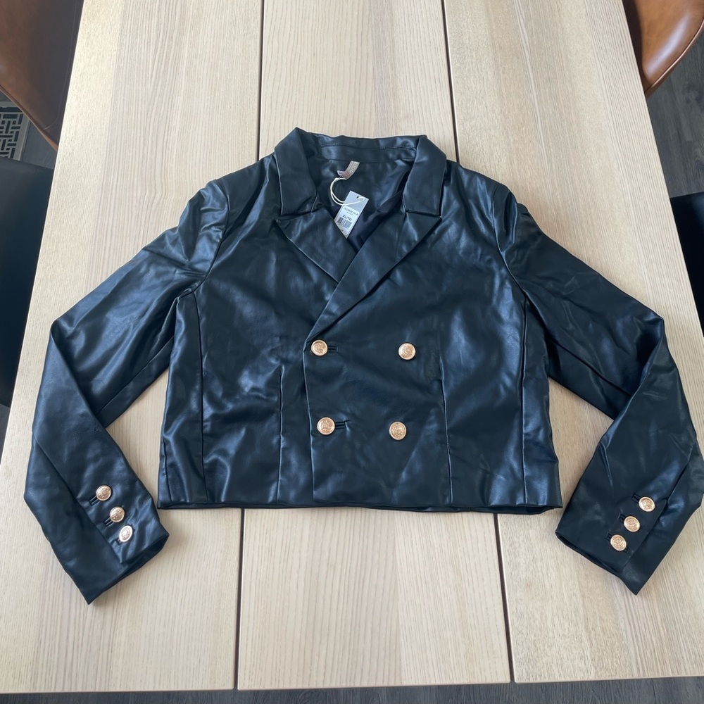 Cropped Blazer with Gold Buttons ladies xl, xl womens pleather coat cropped